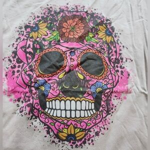 American Bling By Montana West XXL Kahki/Pink Sugar Skull Short Sleeve T-shirt